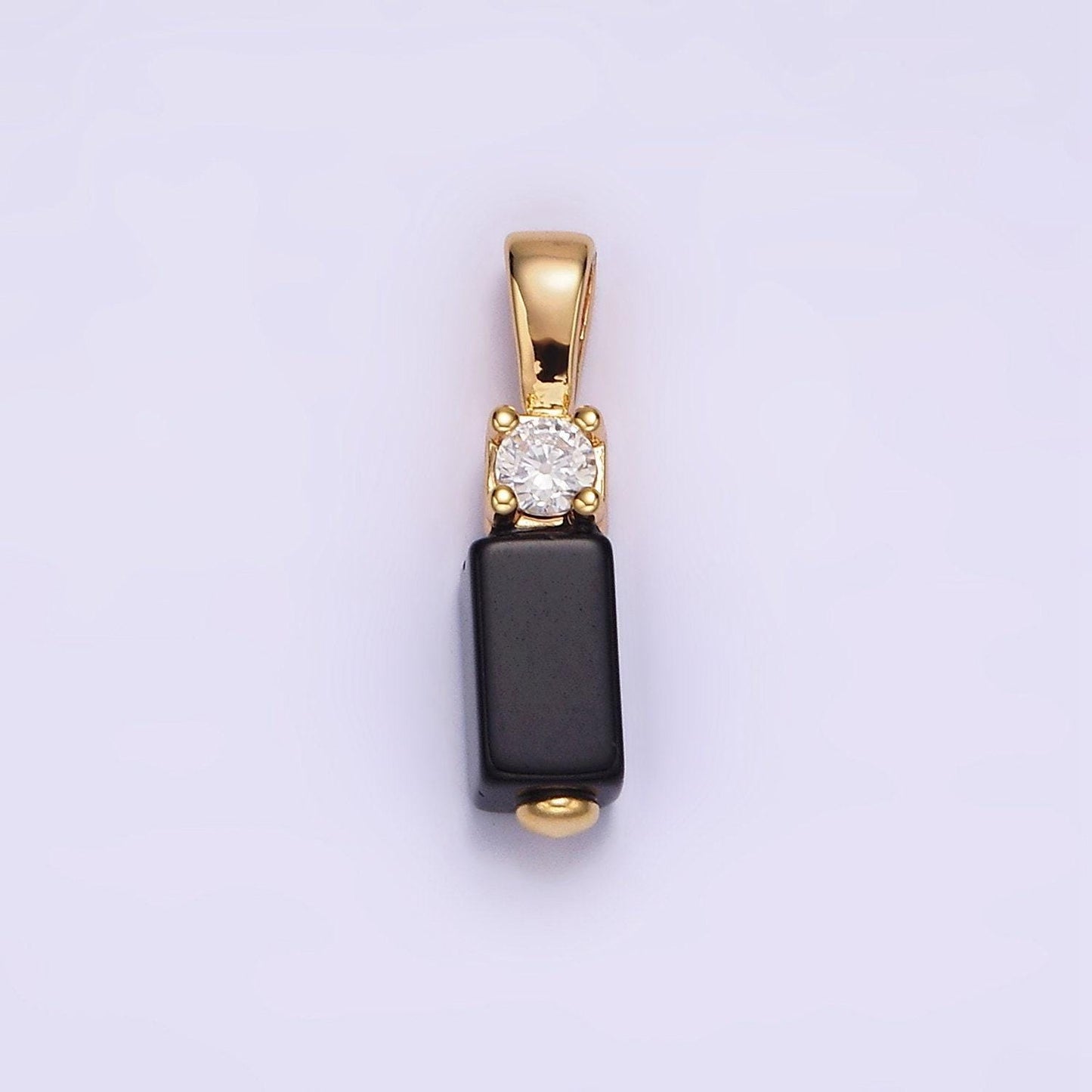 Mini gemstone onyx carnelian rectangle charm gold filled cz bail charm pendant for necklace black red jewelry n1861