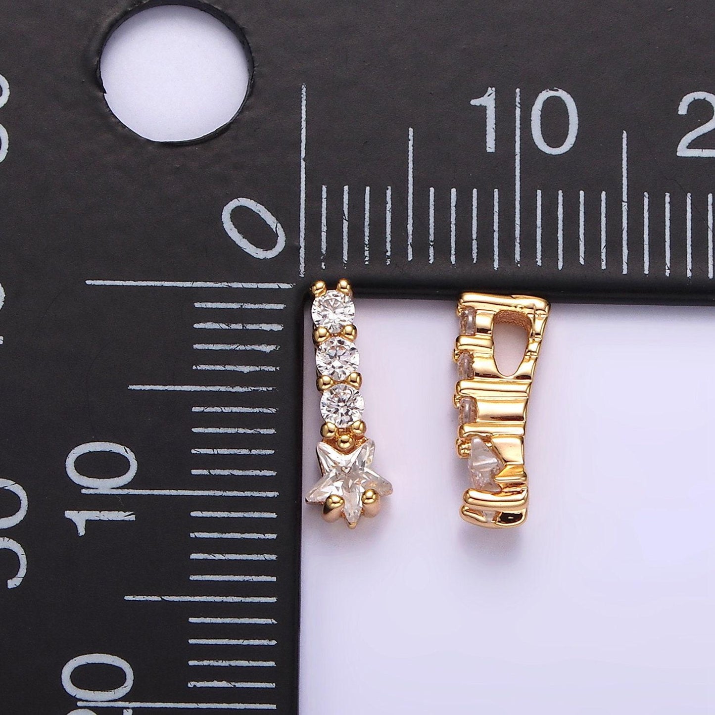 14k gold filled celestial star clear cz triple linear bar charm | n-1859