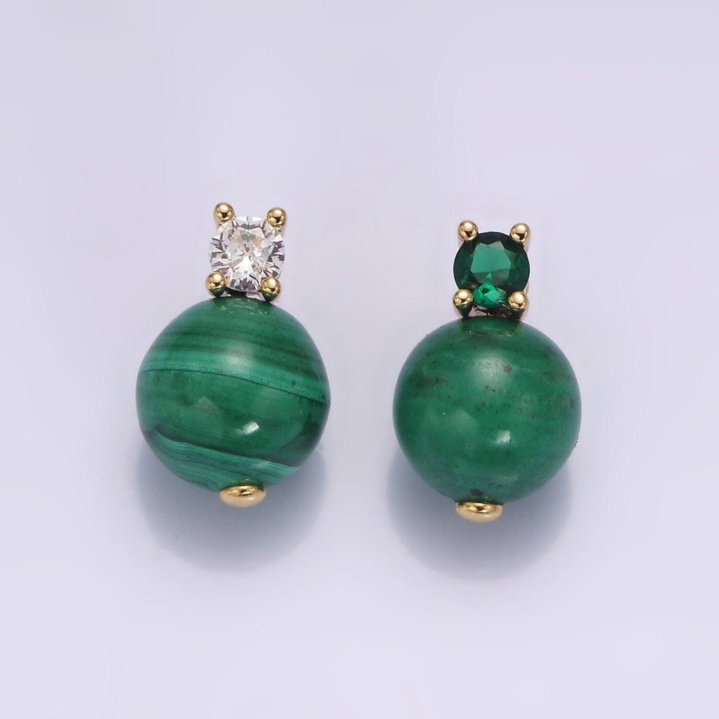 16k gold filled 10mm round malachite ball beads cz pendant | n1843