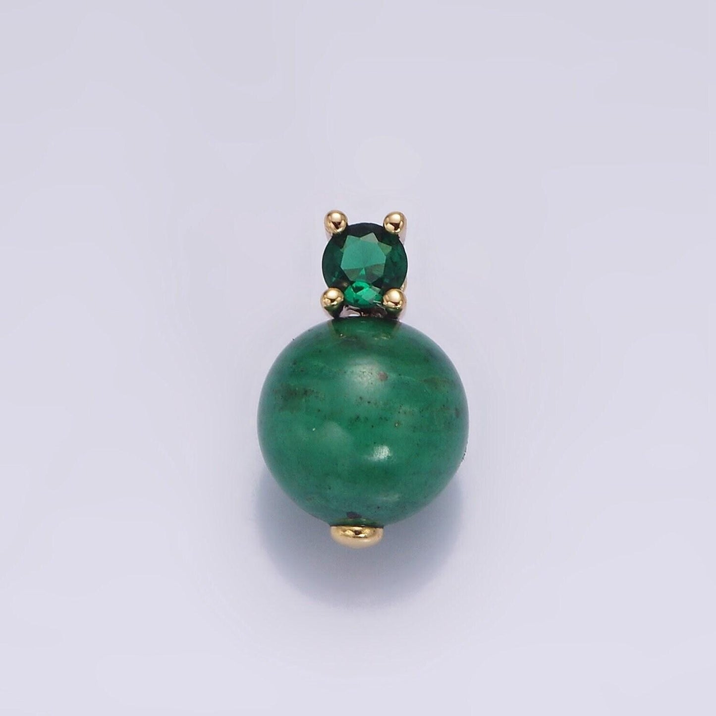 16k gold filled 10mm round malachite ball beads cz pendant | n1843