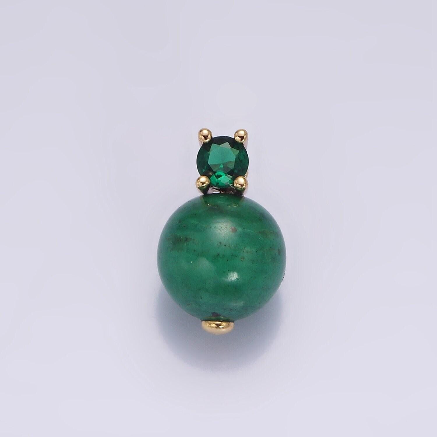 16k gold filled 10mm round malachite ball beads cz pendant | n1843
