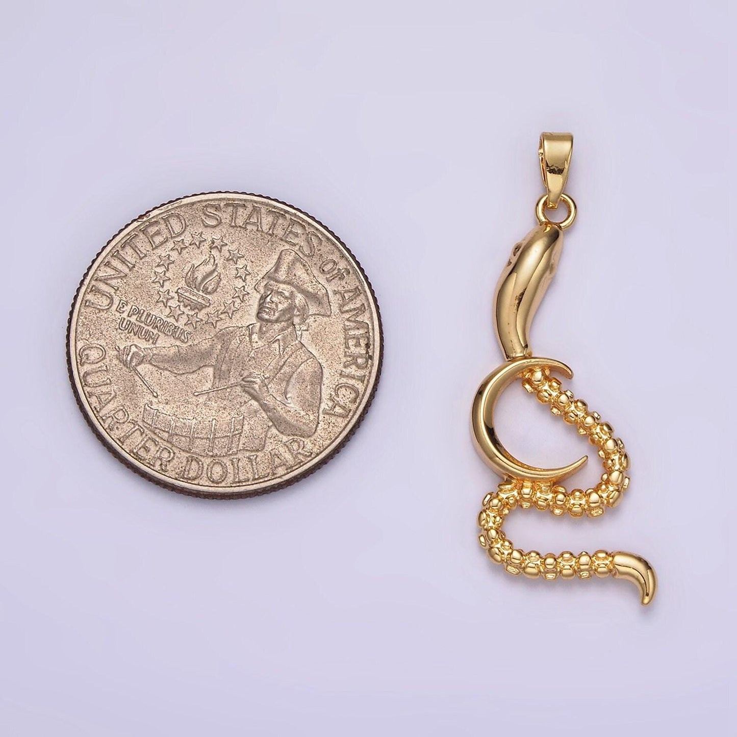 14k gold filled celestial crescent moon dotted slithering snake animal pendant serpent jewelry long snake charm | n1838