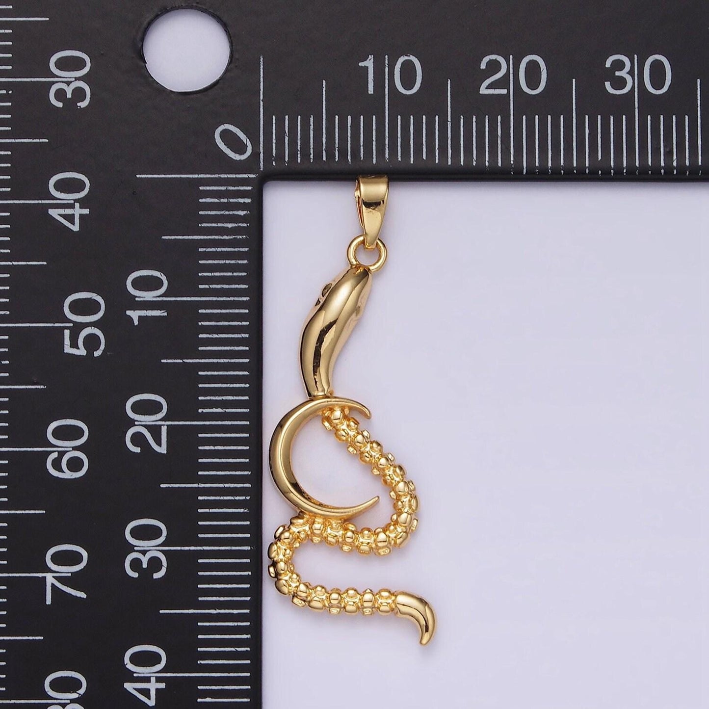14k gold filled celestial crescent moon dotted slithering snake animal pendant serpent jewelry long snake charm | n1838