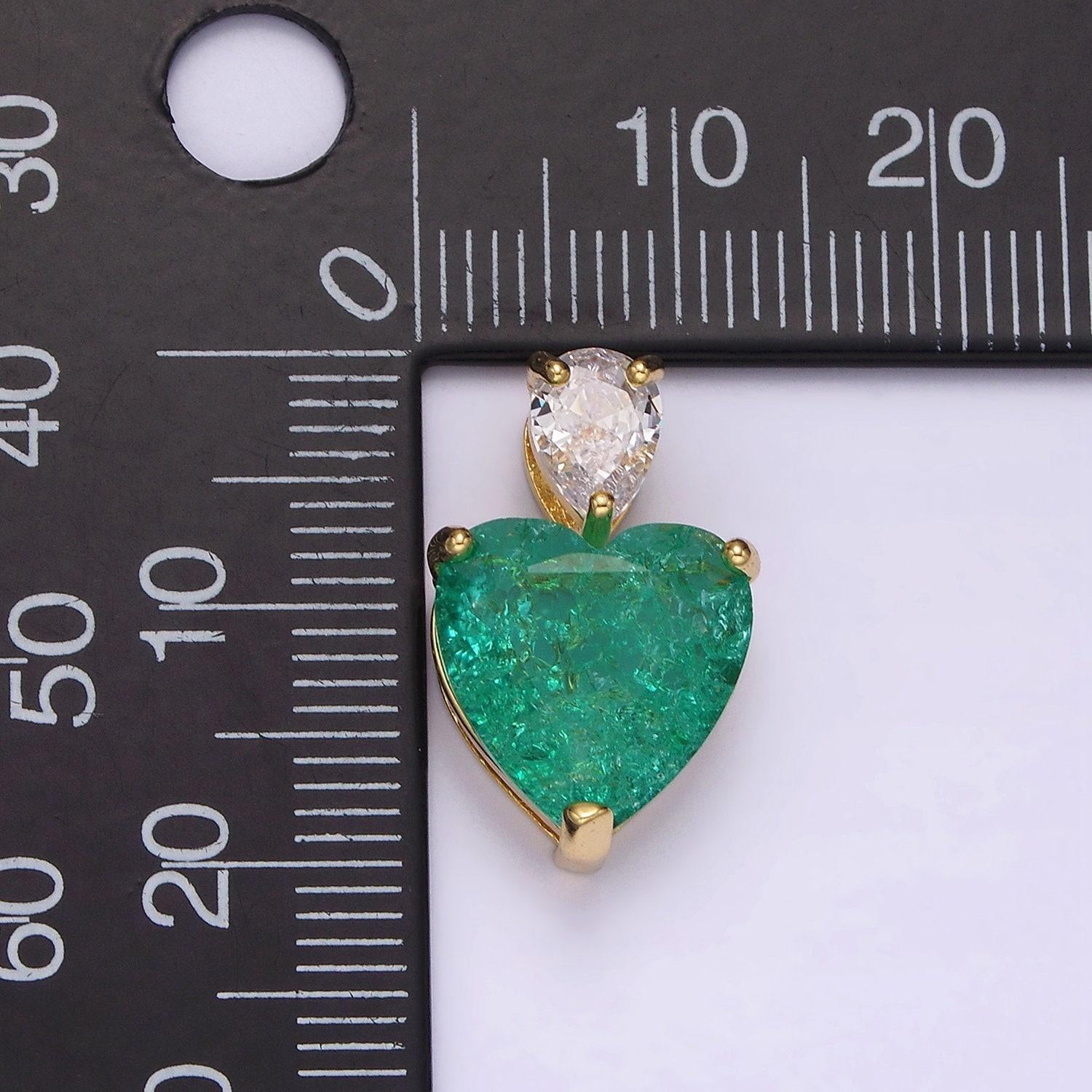 14k gold filled 35mm green heart cz teardrop pendant | n1830