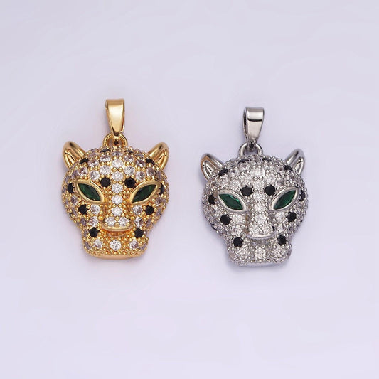 14k gold filled leopard print necklace pendant, silver micro pave cz cheetah charm, animal jewelry, diy jewelry making supplies n1827
