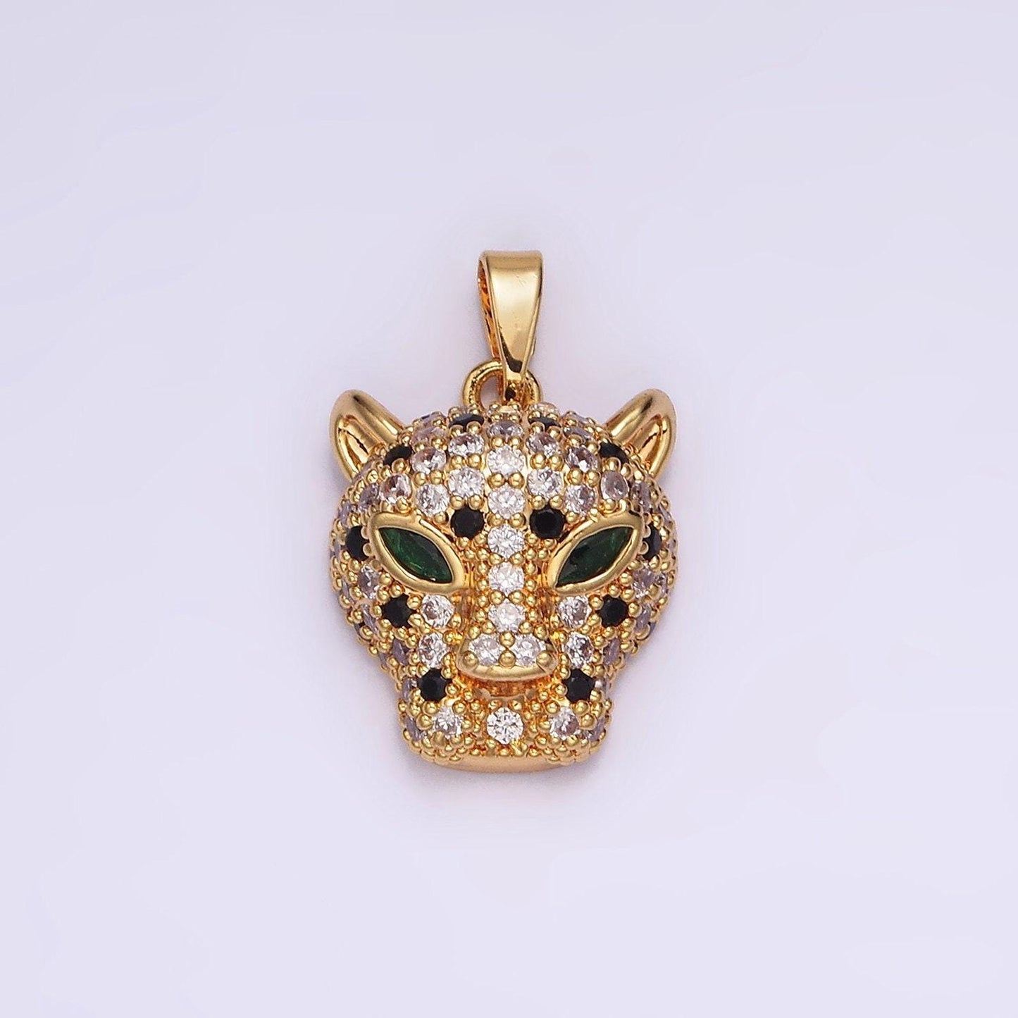 14k gold filled leopard print necklace pendant, silver micro pave cz cheetah charm, animal jewelry, diy jewelry making supplies n1827
