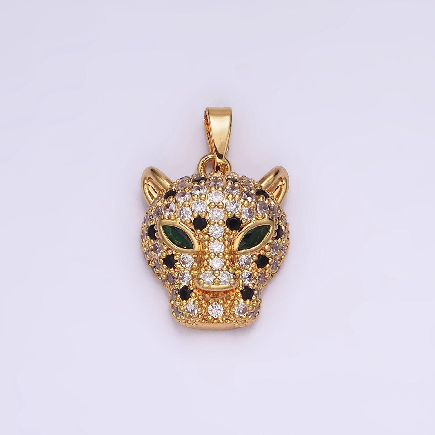 14k gold filled leopard print necklace pendant, silver micro pave cz cheetah charm, animal jewelry, diy jewelry making supplies n1827