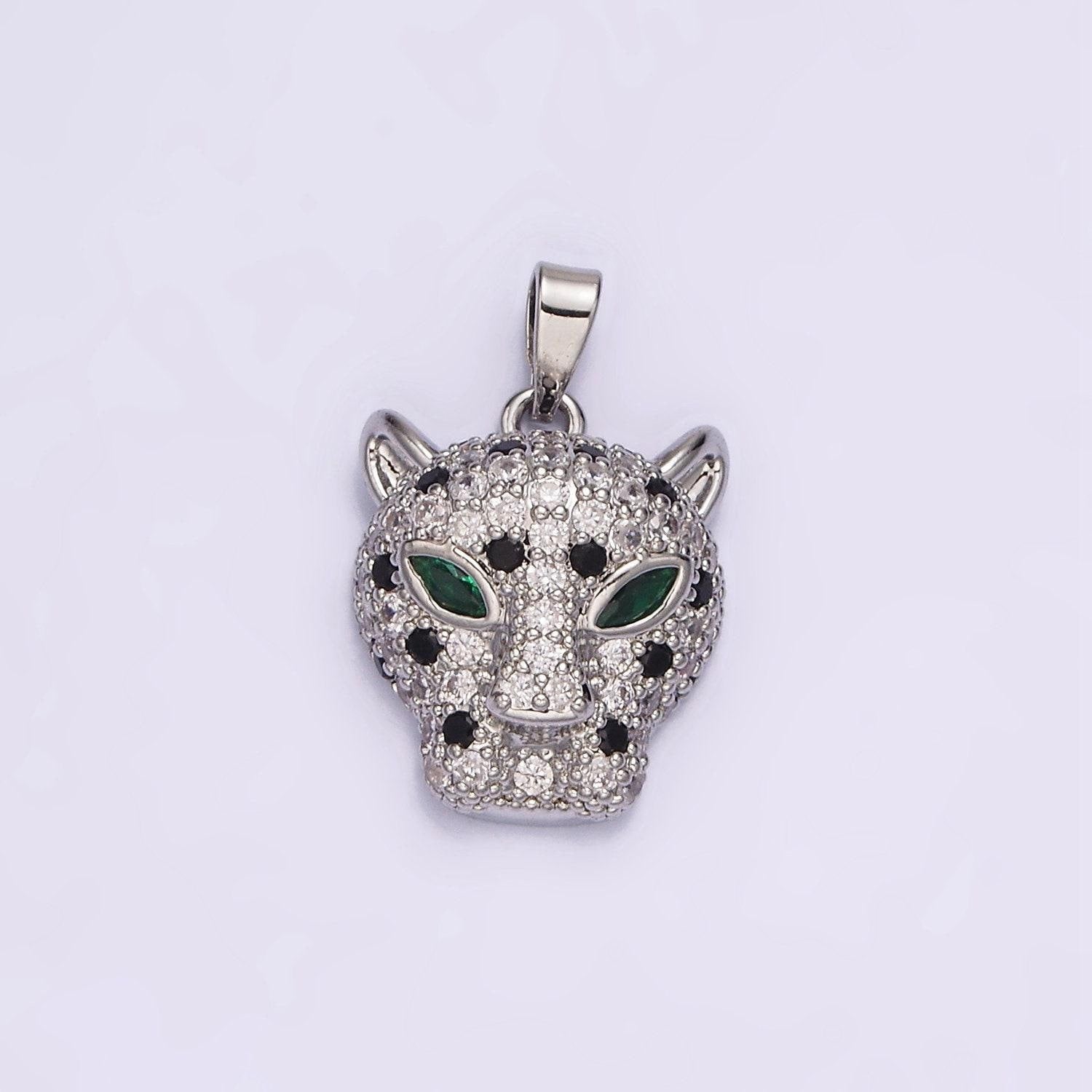 14k gold filled leopard print necklace pendant, silver micro pave cz cheetah charm, animal jewelry, diy jewelry making supplies n1827