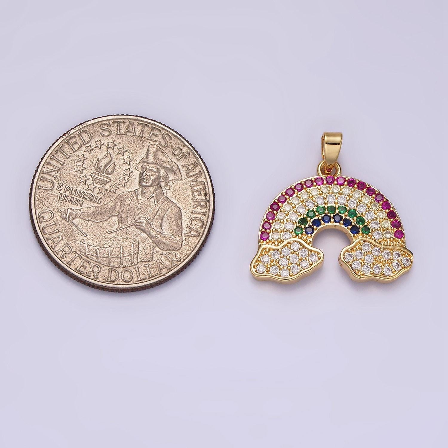 14k gold filled rainbow charm micro pave cloud charm, rainbow cz charms gold colorful charm dainty minimalist jewelry supply n1825