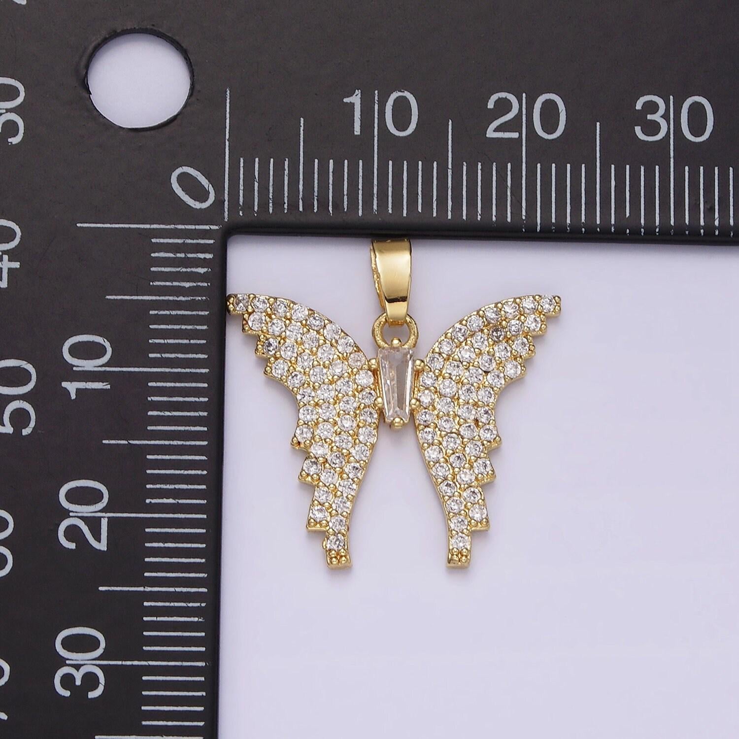 14k gold filled clear baguette micro paved cz animal butterfly wings pendant | n1820