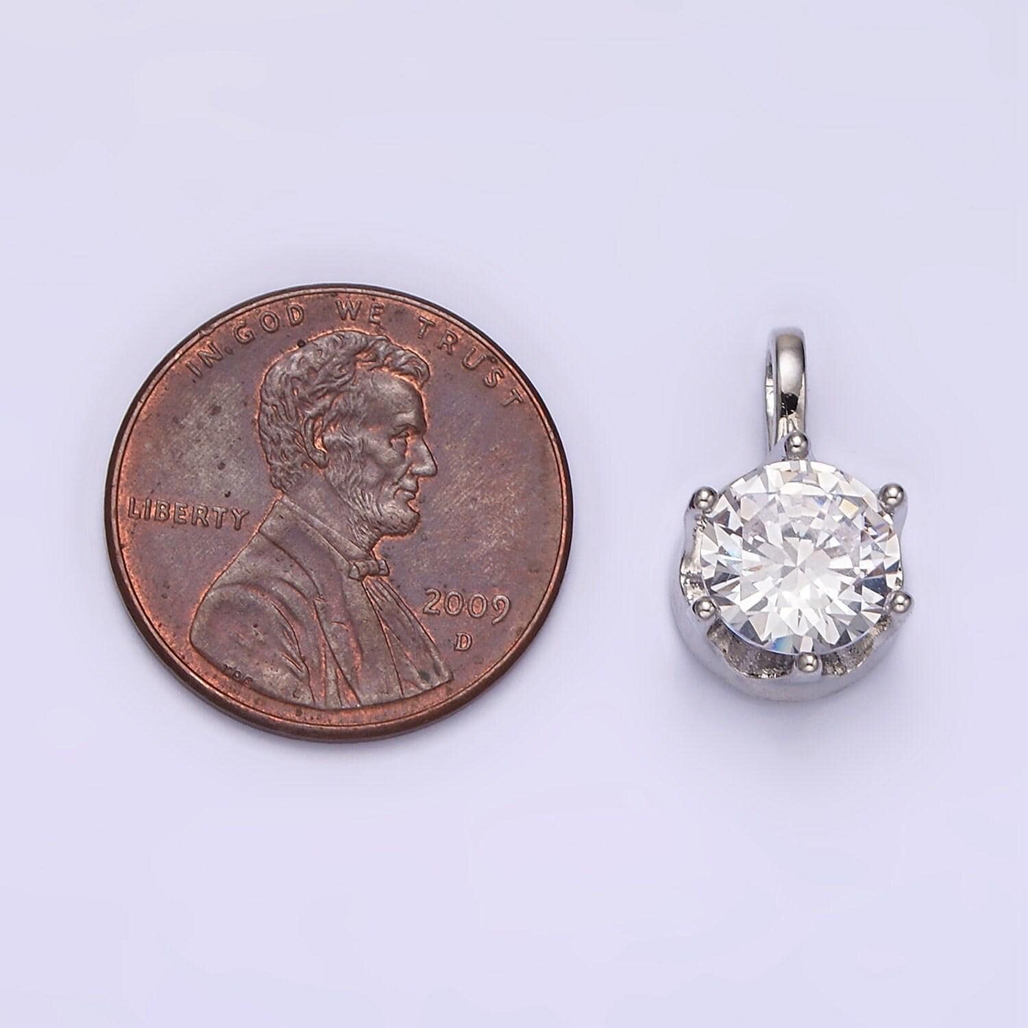 Clear cubic zirconia silver pendant, solitaire clear cubic charm for easy self-making jewelry dangle pendant necklace n-1817