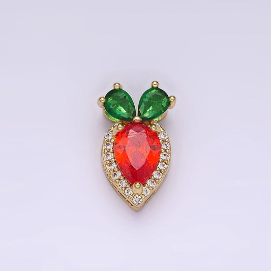 Mini slider carrot charm 14k gold filled 13.5mm orange carrot vegetable micro paved cz pendant bunny inspired pets fruit foodies | n1816