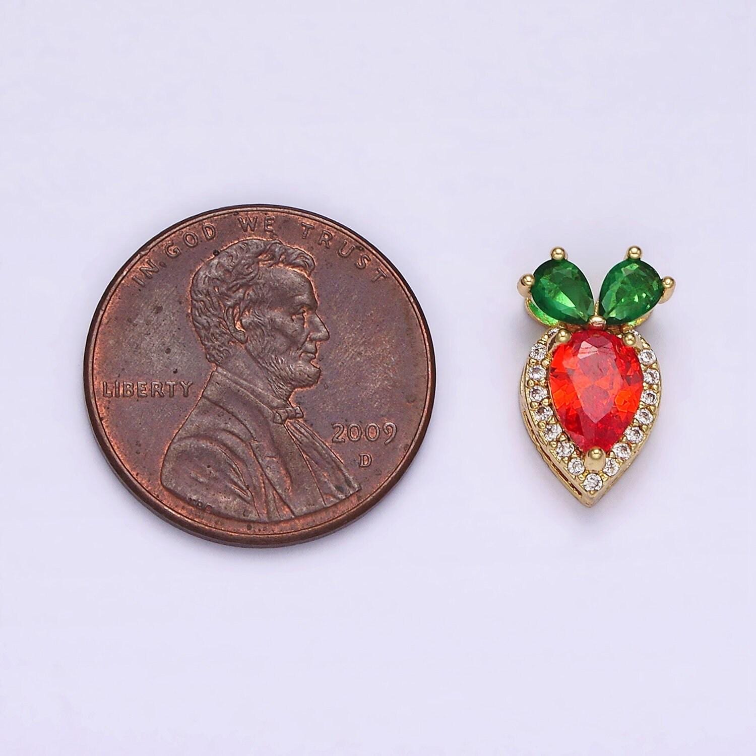 Mini slider carrot charm 14k gold filled 13.5mm orange carrot vegetable micro paved cz pendant bunny inspired pets fruit foodies | n1816