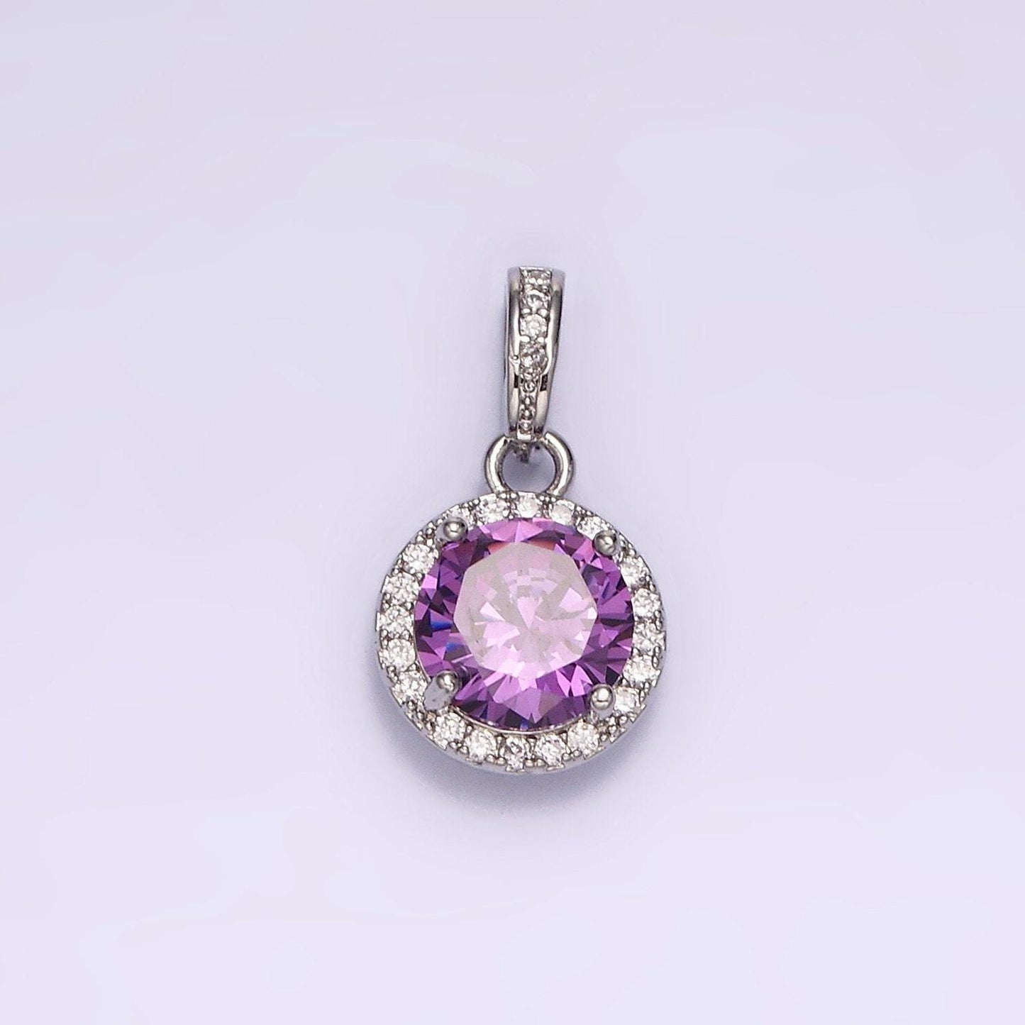 Purple pink red cubic zirconia silver pendant, solitaire clear micro pave charm for easy self-making jewelry dangle pendant necklace n1813