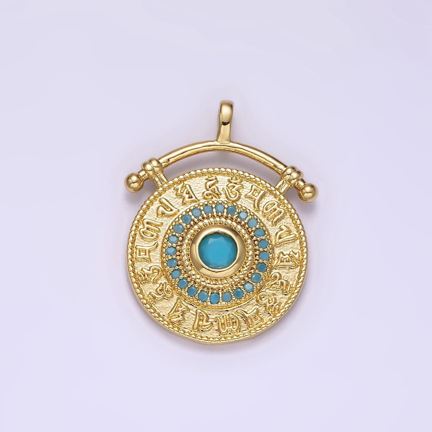 Gold mantra charm pendant, tibetan religious necklace pendant religious prayer mala charm, buddhist jewelry meditation charm turquoise n1808
