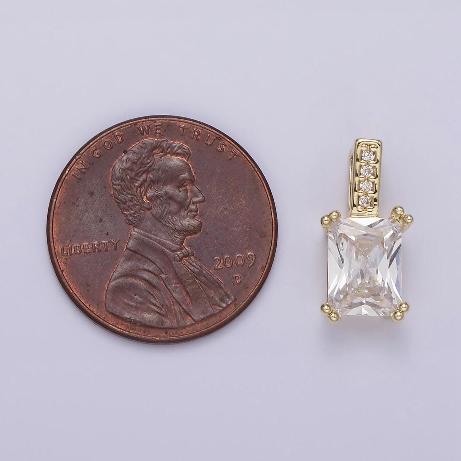 Unique emerald cut solitaire pendant necklace square cz diamond charm for bridal wedding necklace dainty necklace n-1806
