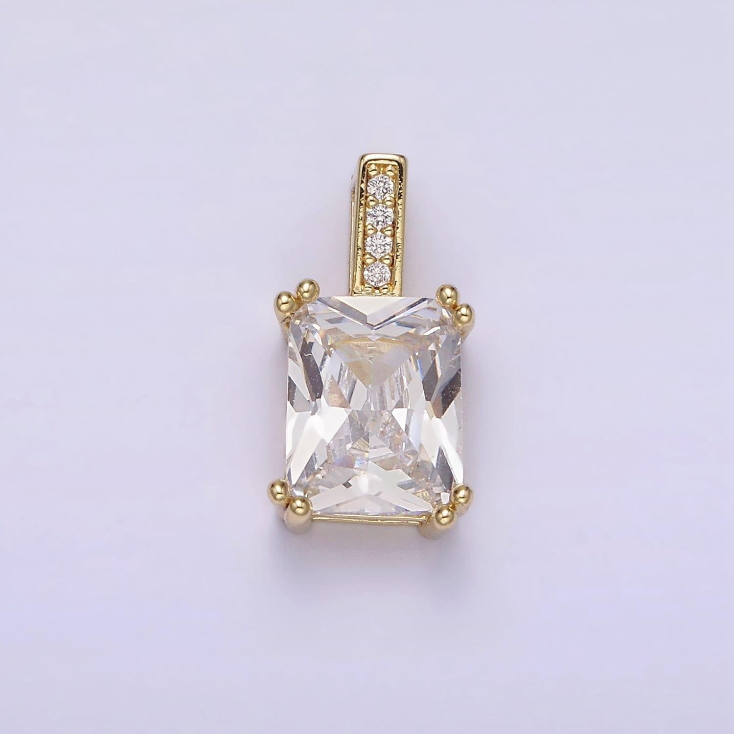 Unique emerald cut solitaire pendant necklace square cz diamond charm for bridal wedding necklace dainty necklace n-1805