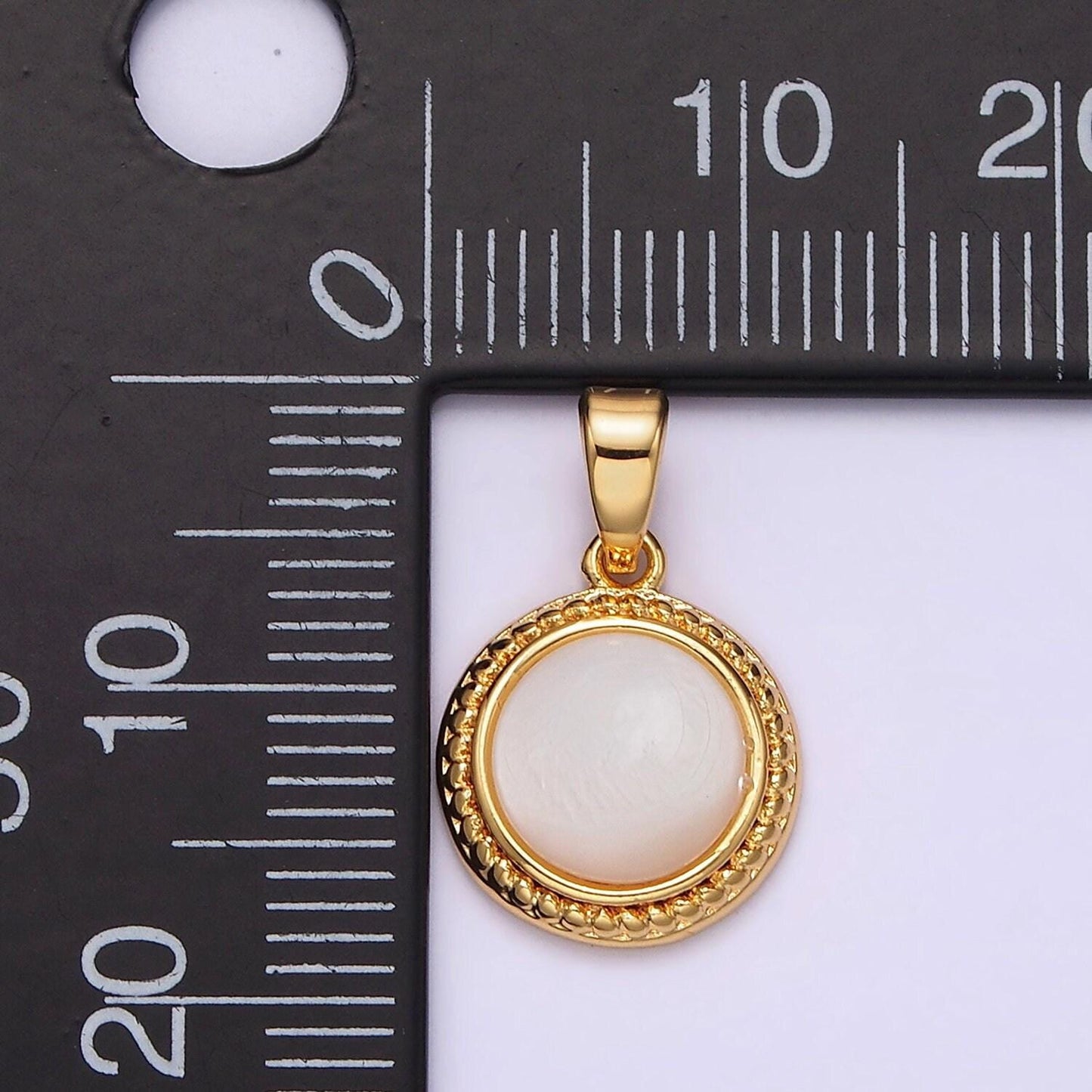 14k gold filled shell pearl braided bezel round pendant | n1796