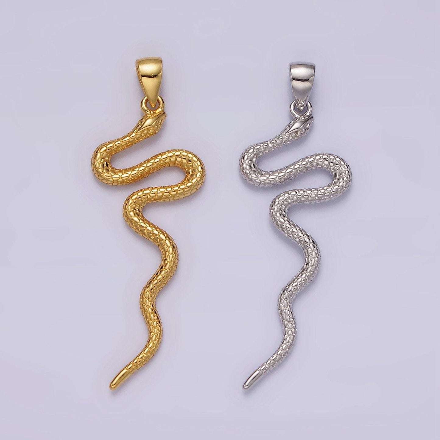 14k gold filled snake slithering serpent scale textured pendant in gold & silver | n1791 n1792