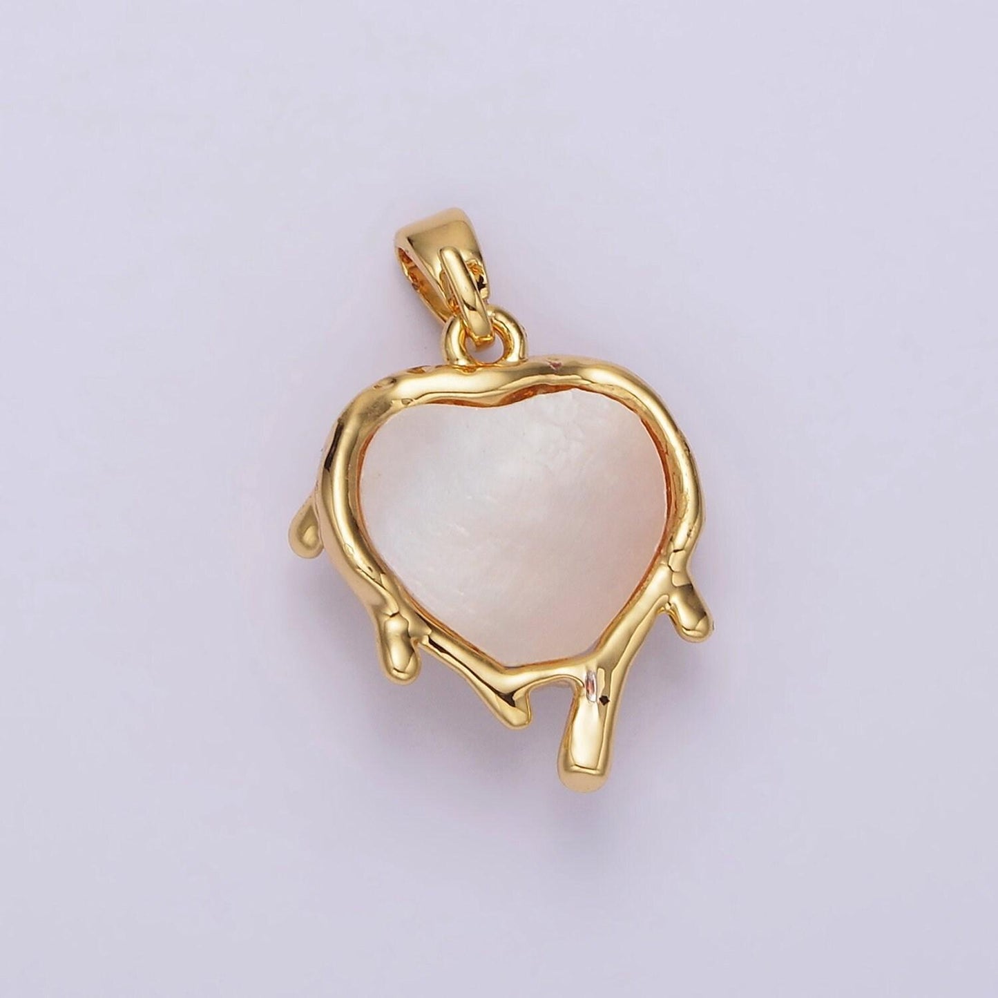 14k gold filled clear cz molten drip shell pearl heart pendant in gold & silver | n1793 n1794