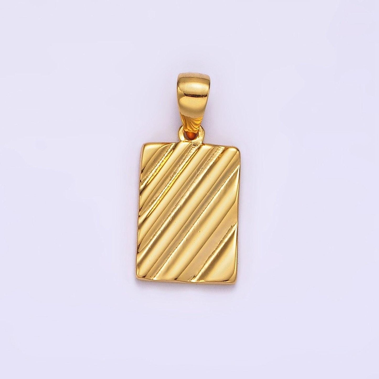 14k gold filled line stripe textured geometric rectangular tag pendant in gold & silver | n1789 n1790