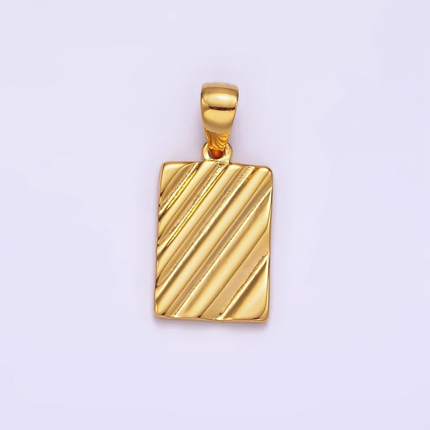 14k gold filled line stripe textured geometric rectangular tag pendant in gold & silver | n1789 n1790