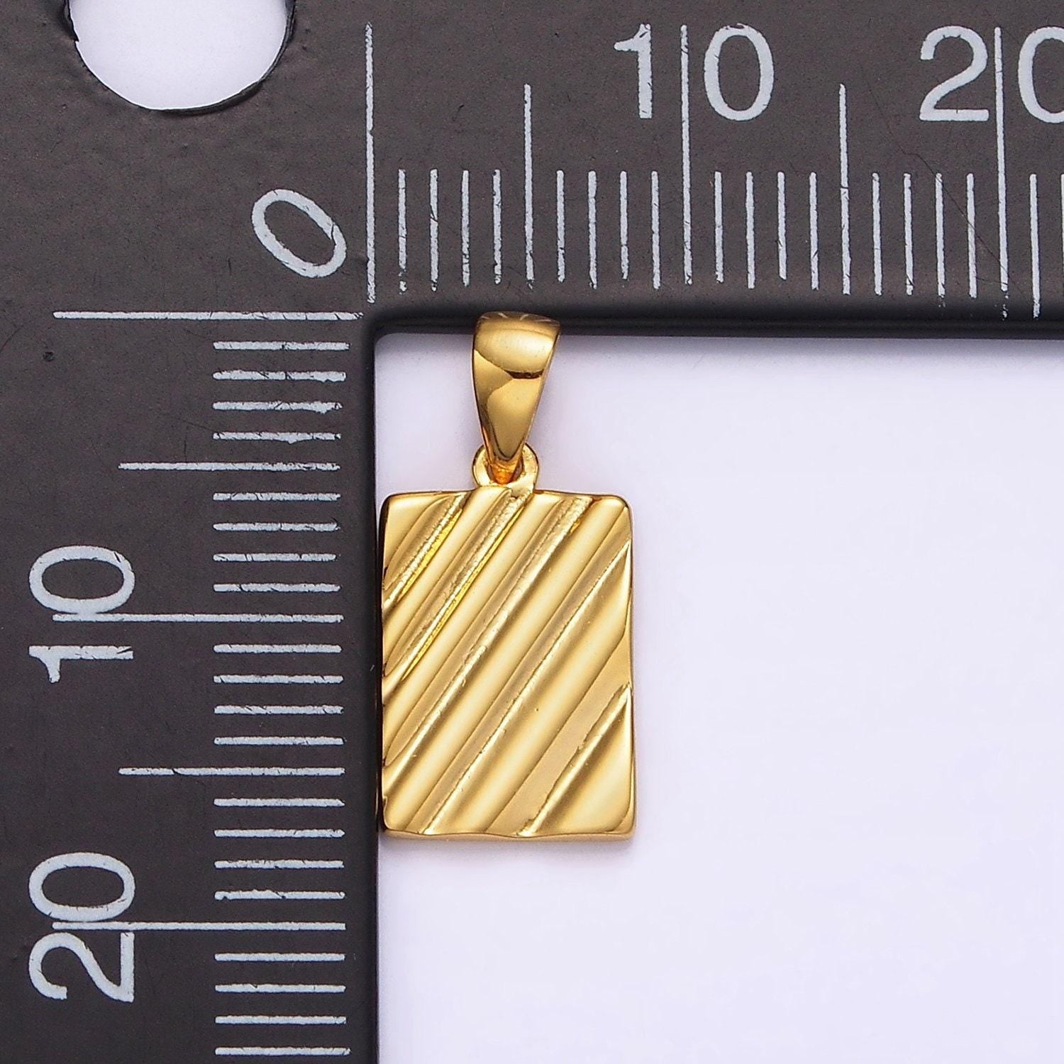 14k gold filled line stripe textured geometric rectangular tag pendant in gold & silver | n1789 n1790