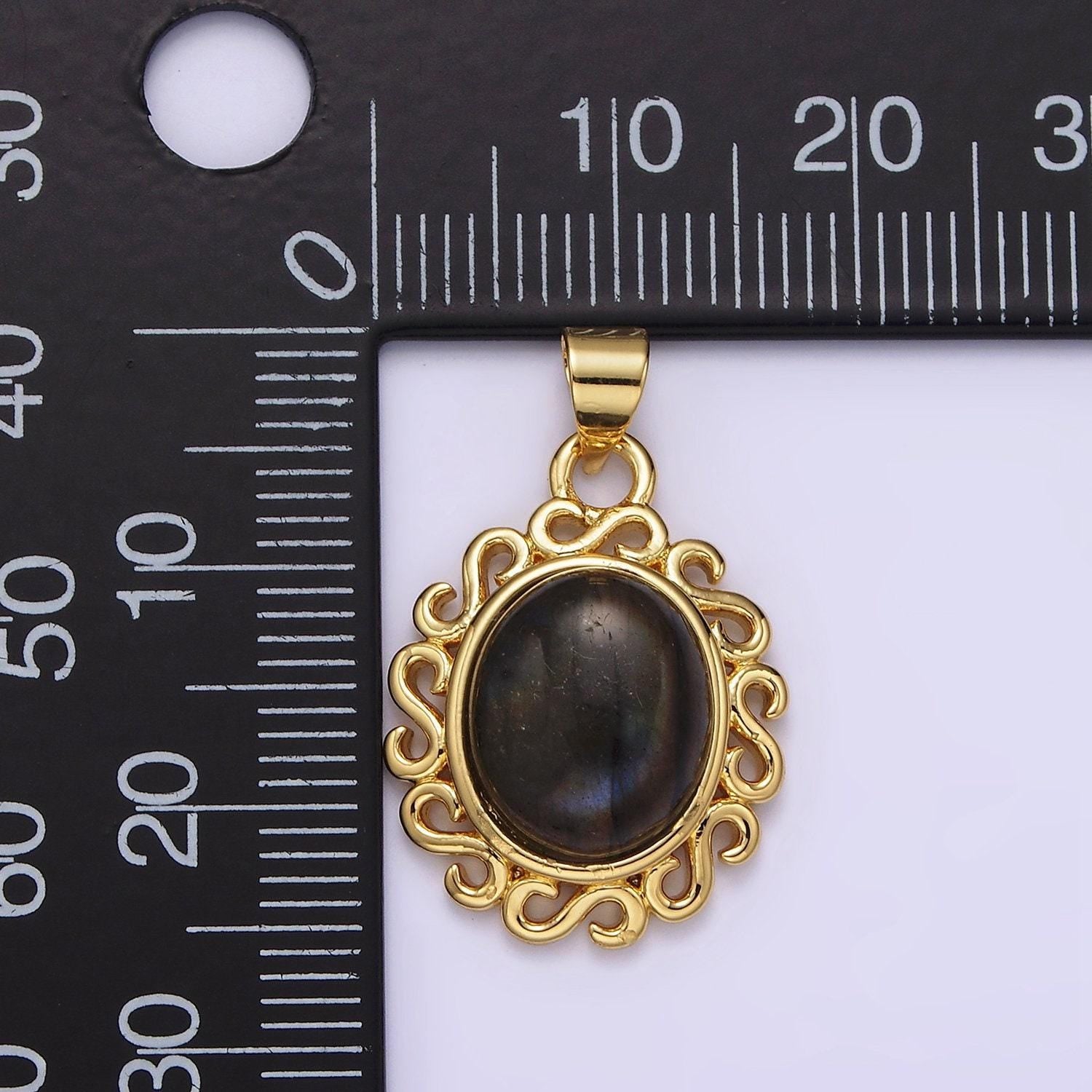 16k gold filled labradorite cabochon s outline artisan pendant | n1781