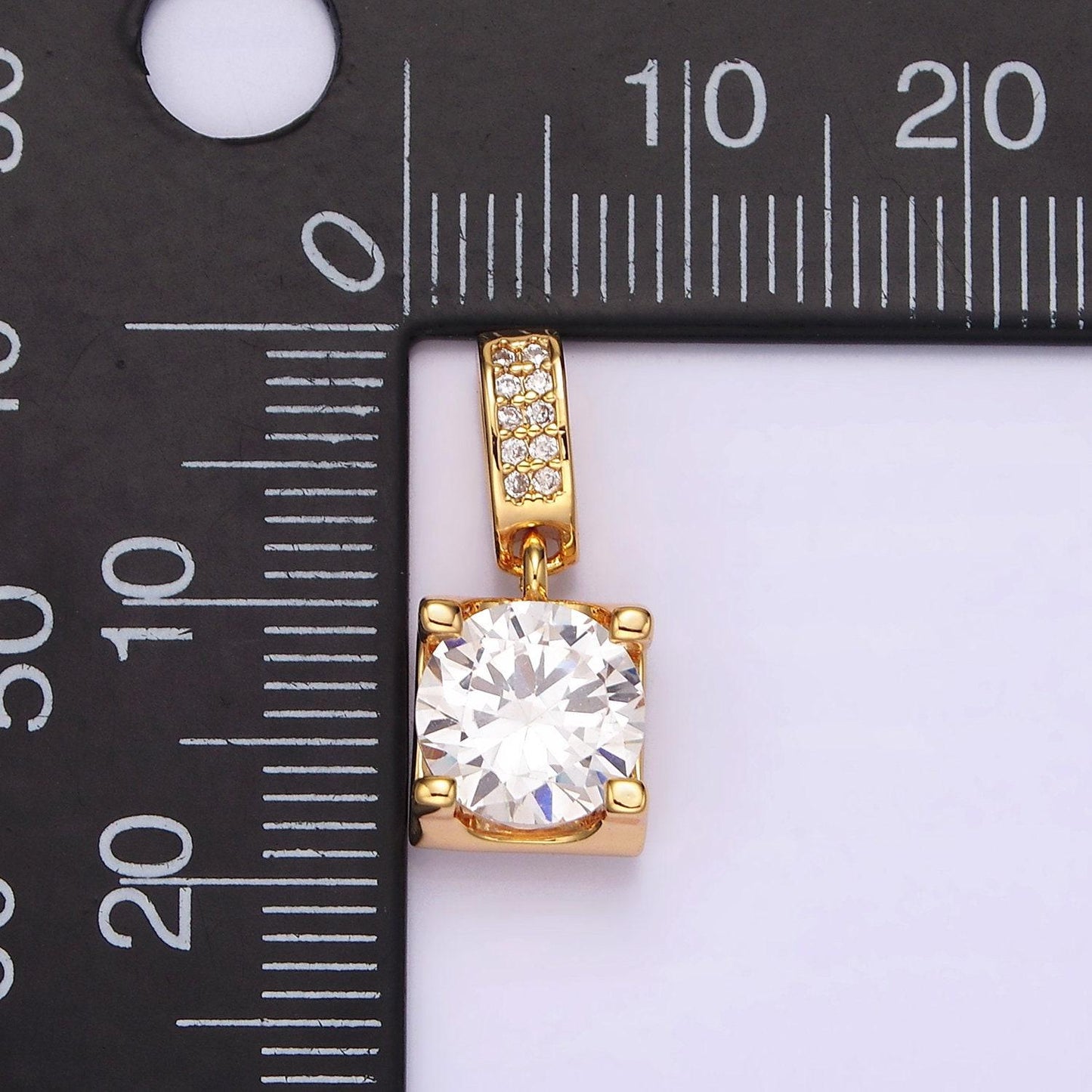 16k gold filled clear round cz boxed micro paved cz pendant | n1777