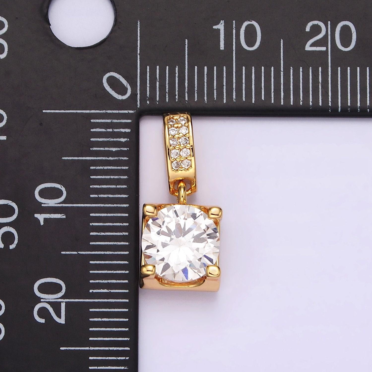 16k gold filled clear round cz boxed micro paved cz pendant | n1777