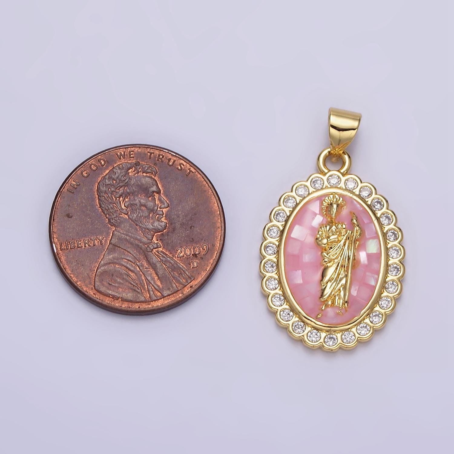 14k gold filled saint jude pendant cz san judas tadeo charm necklace, religious catholic jewelry green opal san judas tadeo charm n1776