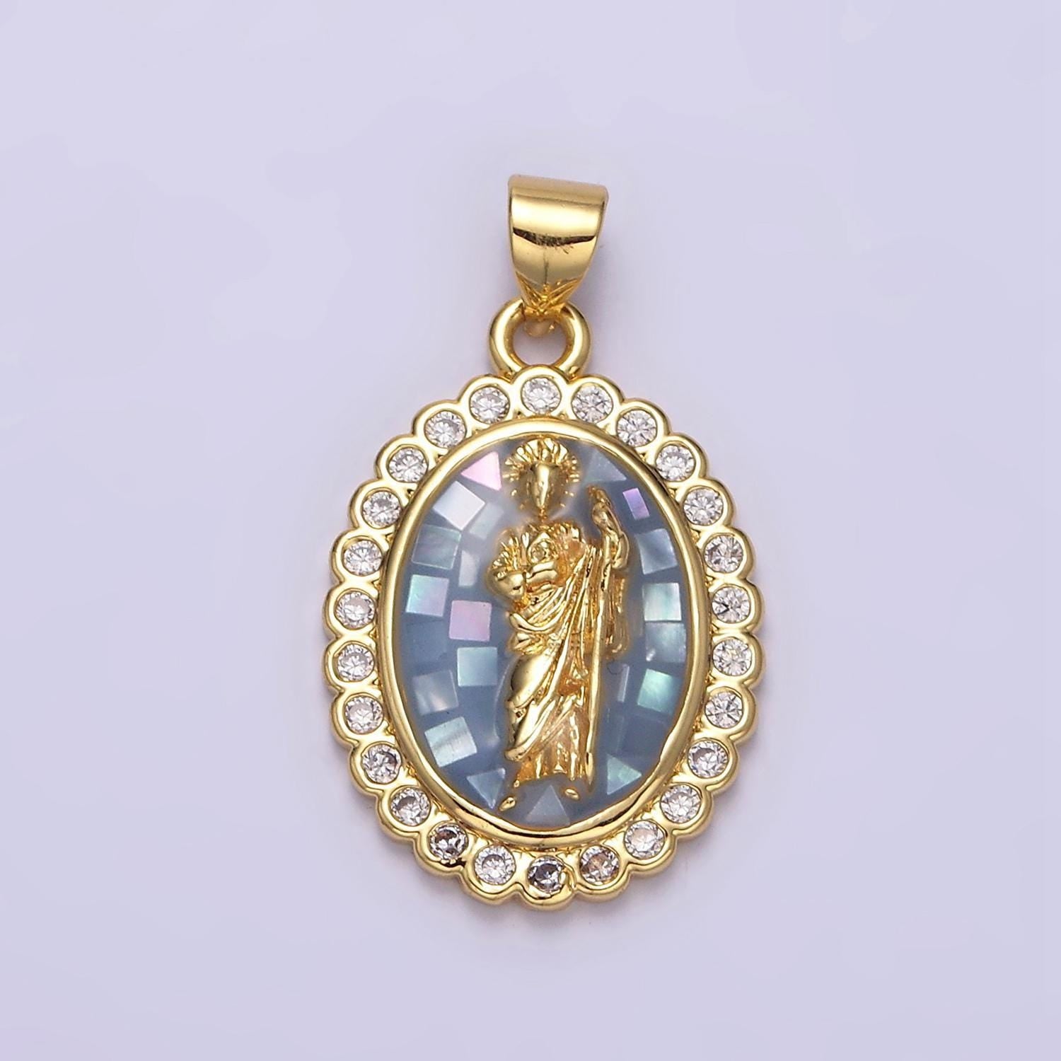 14k gold filled saint jude pendant cz san judas tadeo charm necklace, religious catholic jewelry green opal san judas tadeo charm n1776