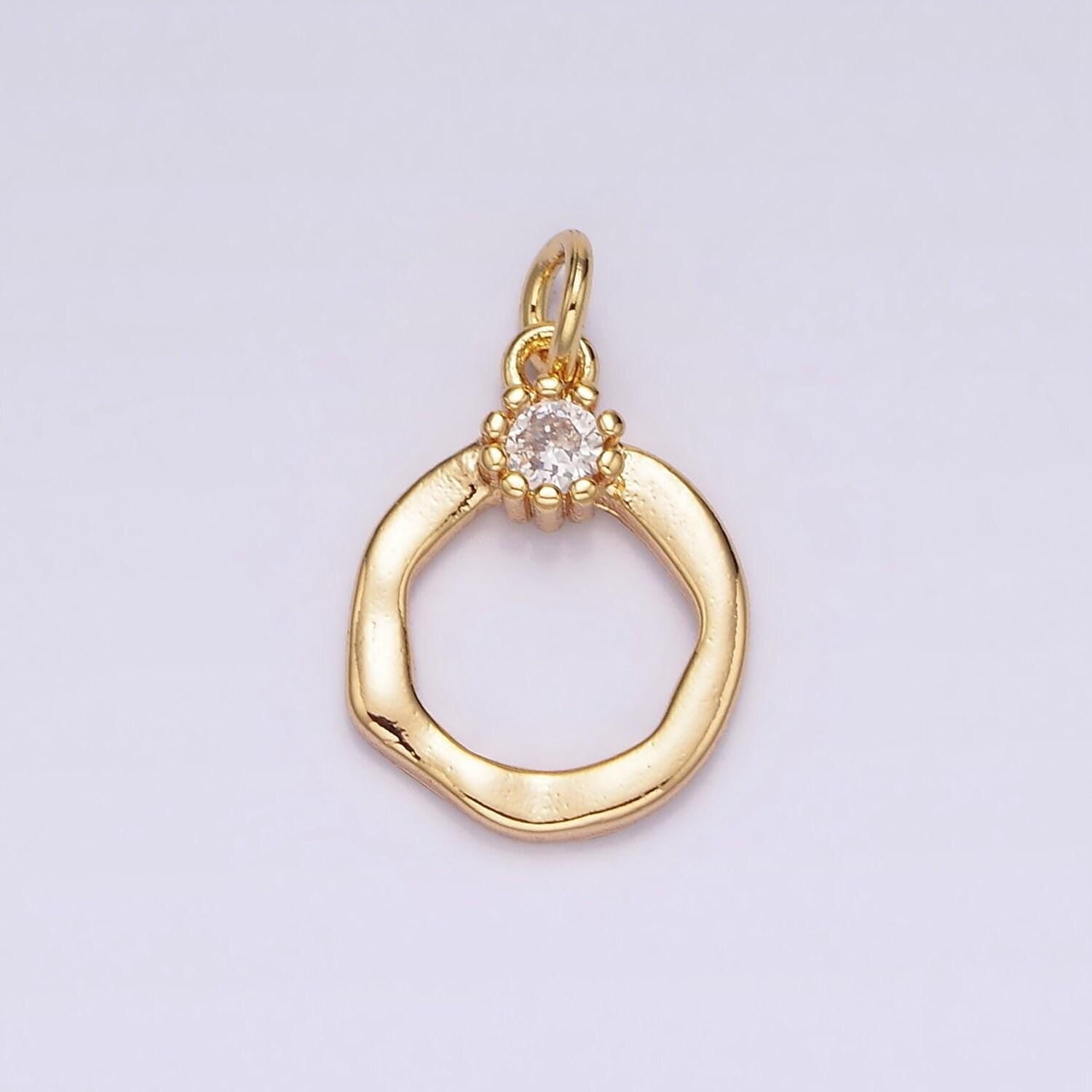 18k gold filled open circle round geometric hammered add-on charm | n1763