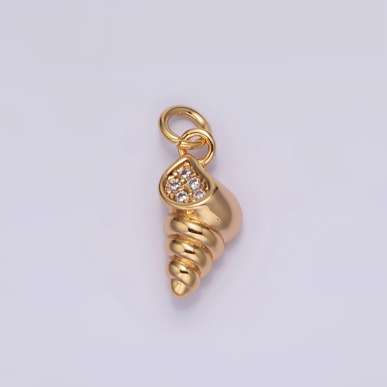 18k gold filled sea clam shell micro paved cz charm | n1759