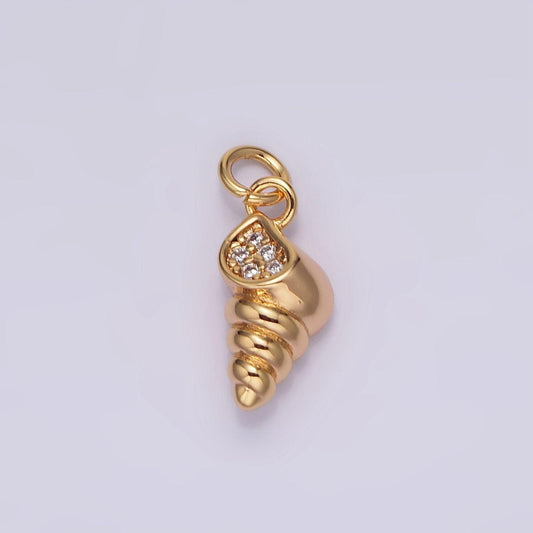 18k gold filled sea clam shell micro paved cz charm | n1759