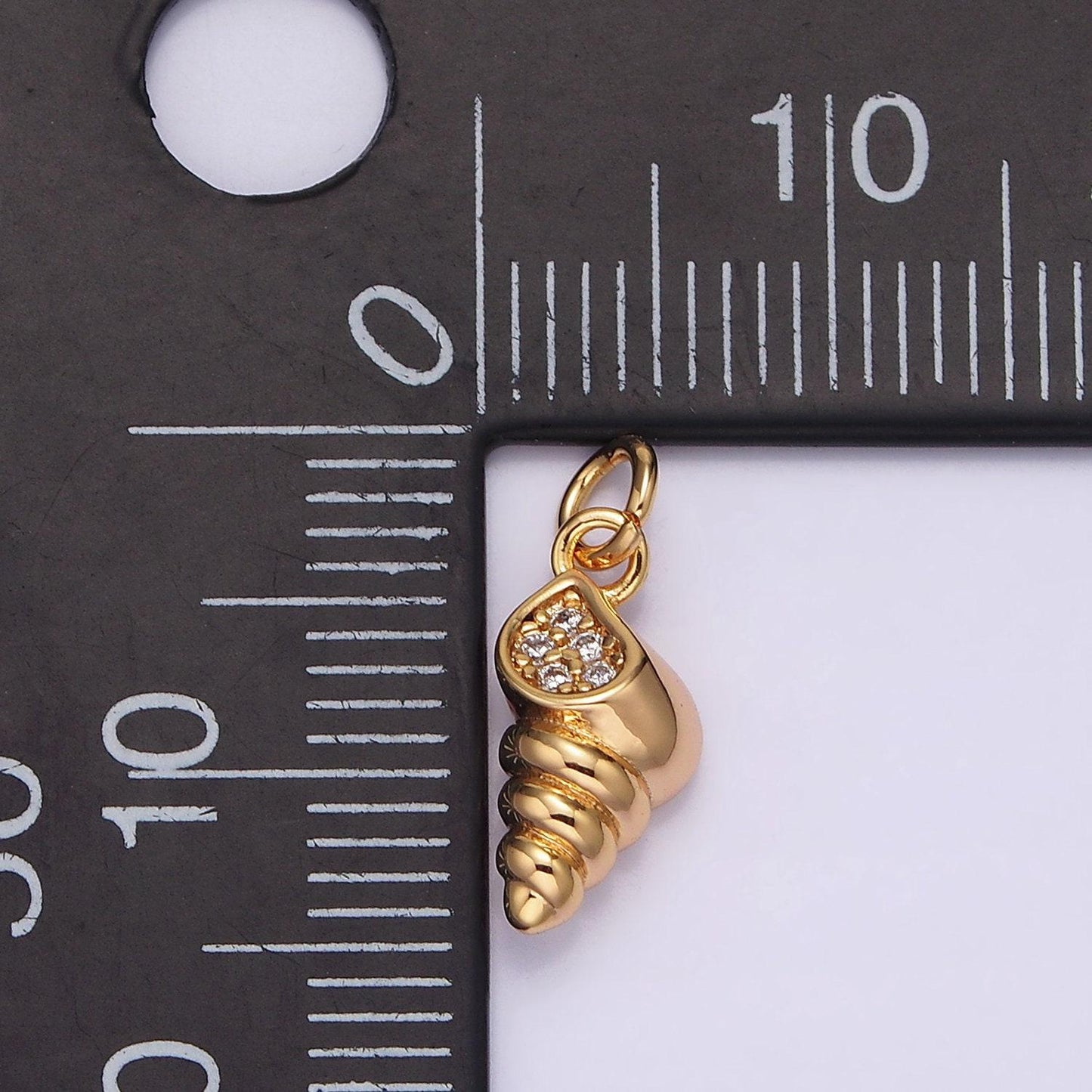 18k gold filled sea clam shell micro paved cz charm | n1759