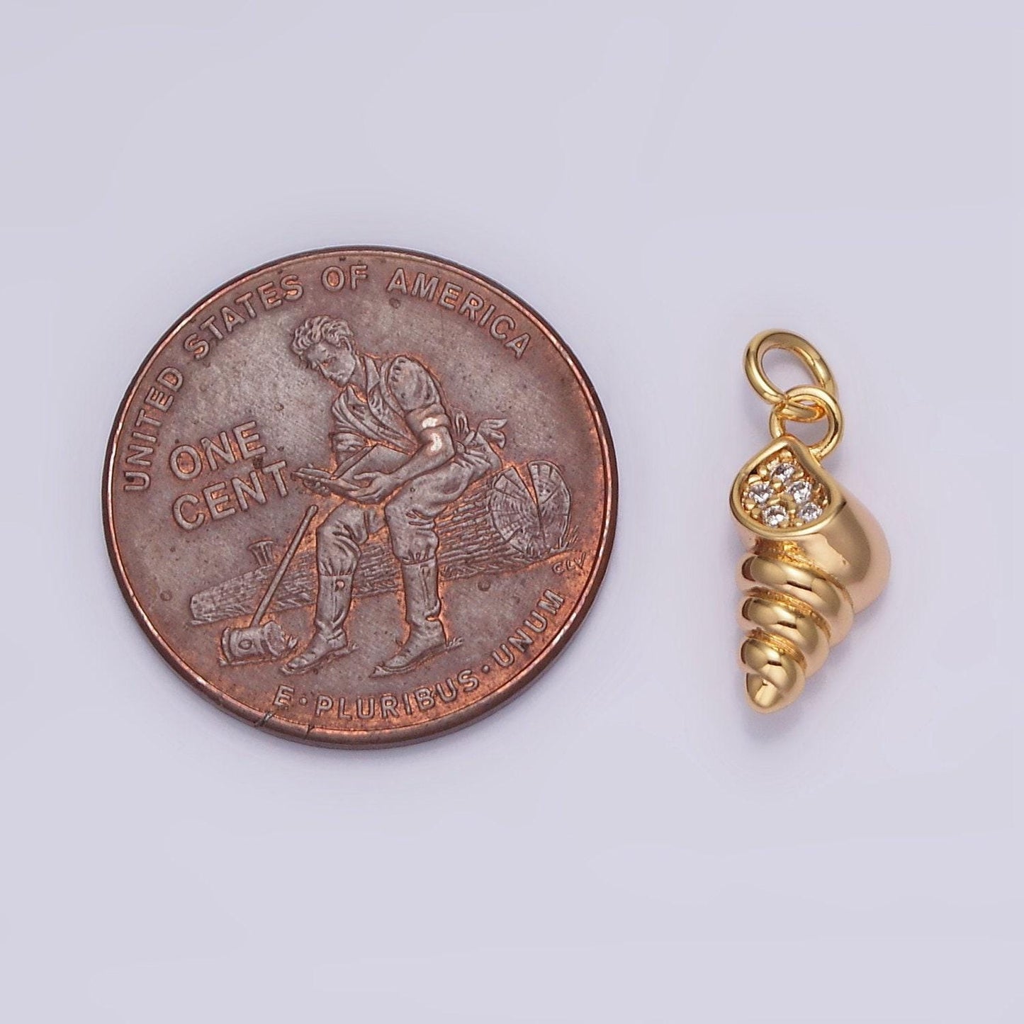 18k gold filled sea clam shell micro paved cz charm | n1759