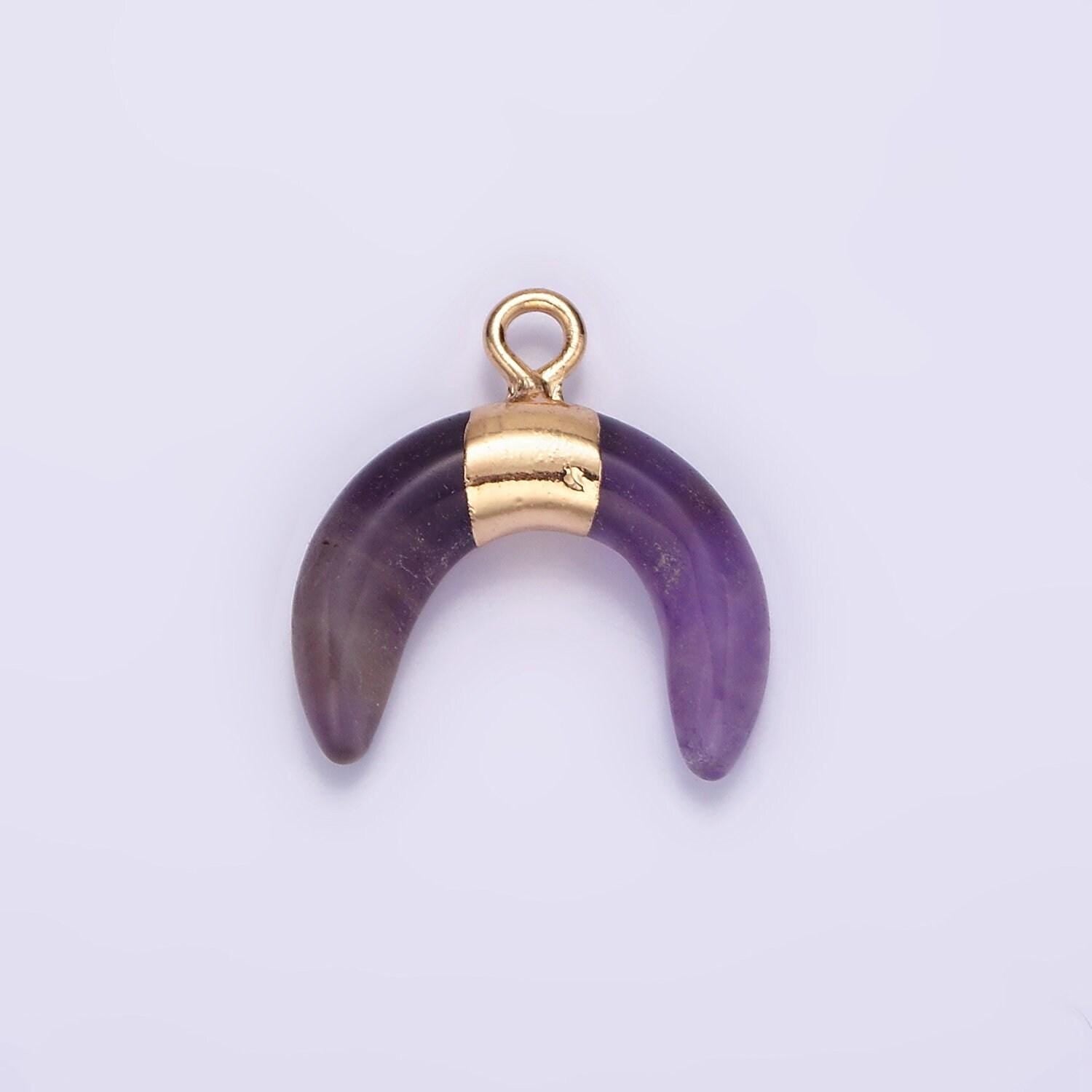 14k gold filled amethyst, amazonite, howlite crescent horn molten charm | n1734 - n1736