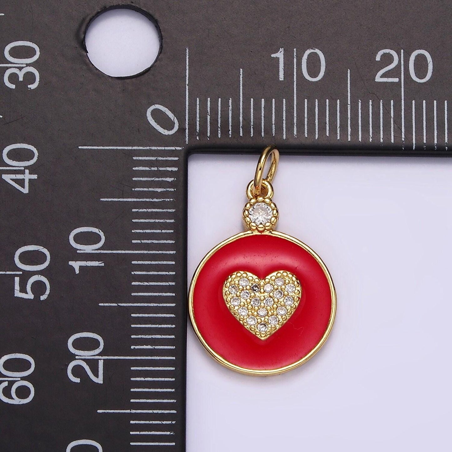Dainty red enamel charms cubic zirconia heart charm jewelry for necklace bracelet earring necklace making n1733