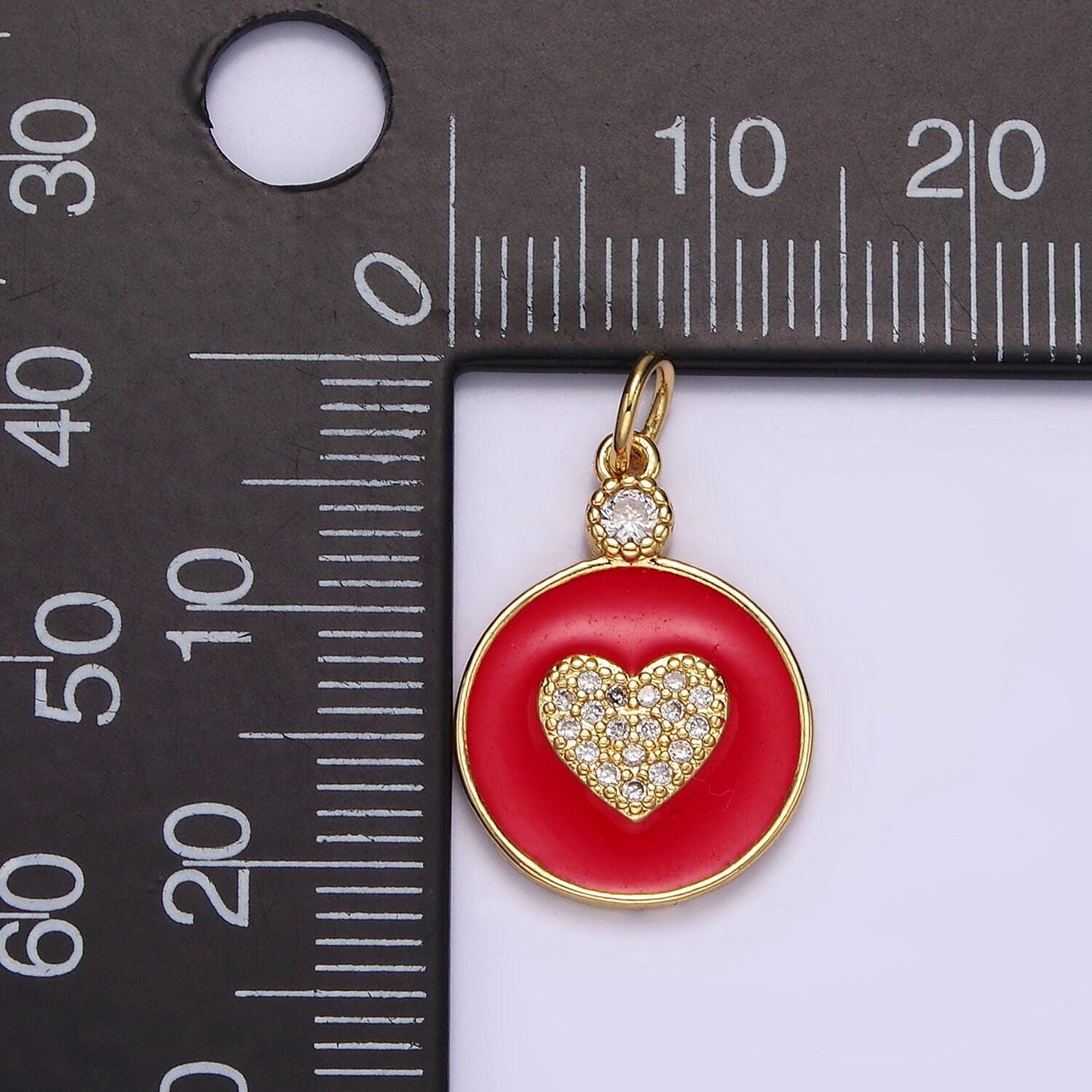 Dainty red enamel charms cubic zirconia heart charm jewelry for necklace bracelet earring necklace making n1733