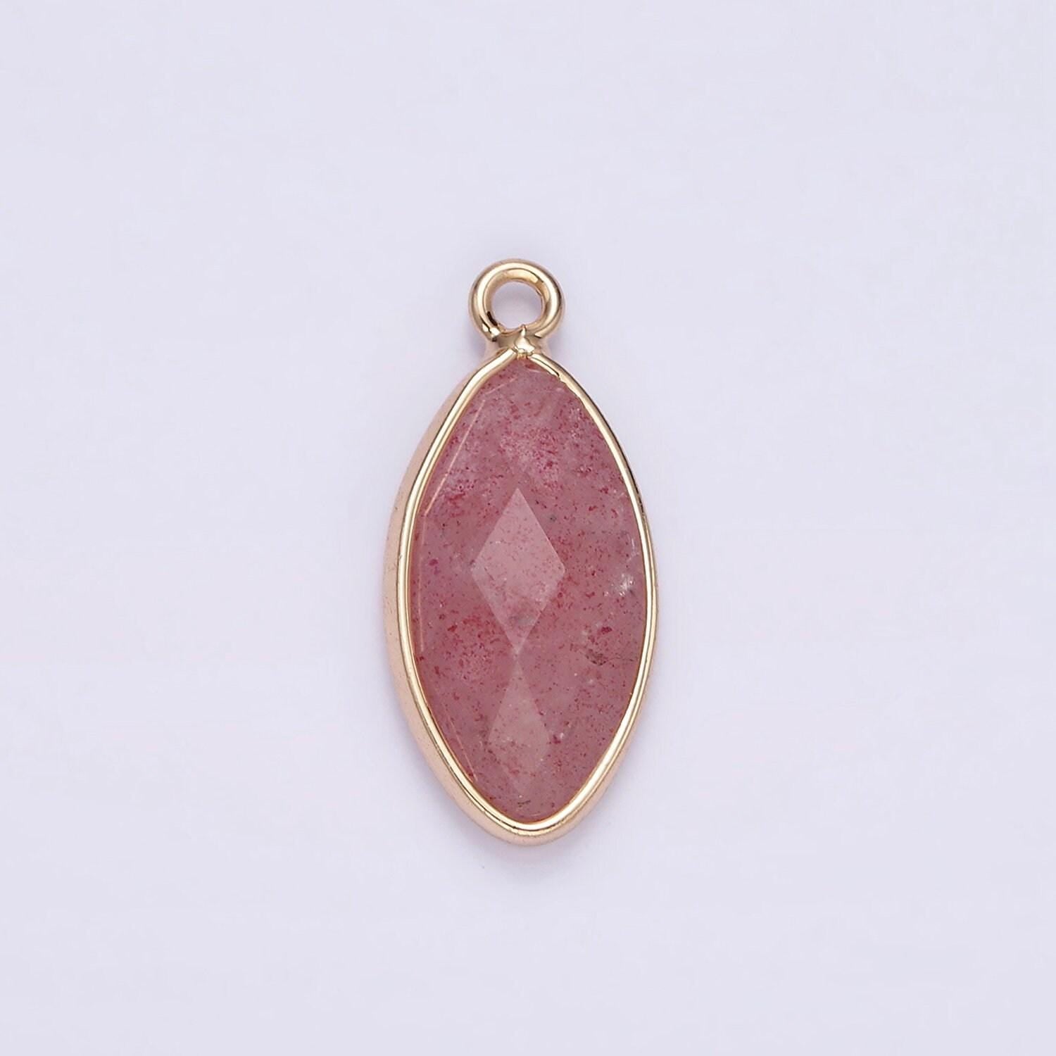 Gemstone faceted oval gold edge pendant charm rose quartz onyx amazonite charm n1726 n1727 n1743 n1744