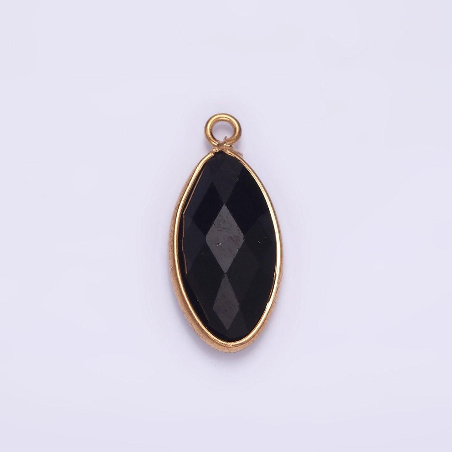 Gemstone faceted oval gold edge pendant charm rose quartz onyx amazonite charm n1726 n1727 n1743 n1744