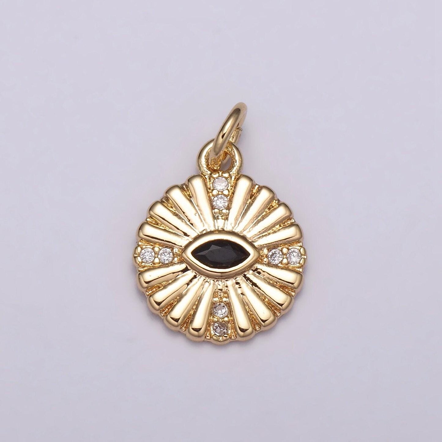 Dainty 18k gold filled evil eye charm round eye medallion disc charm for necklace earring bracelet supply