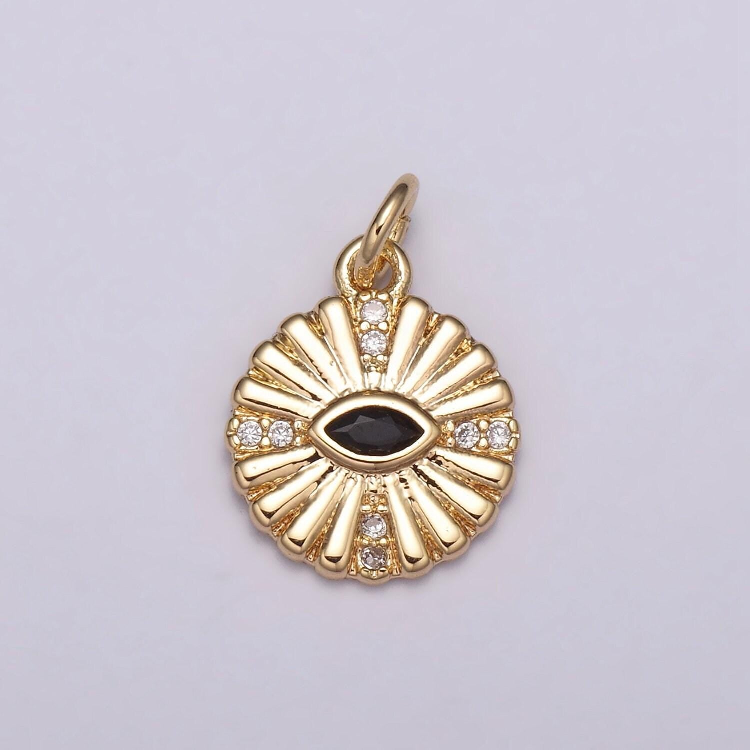 Dainty 18k gold filled evil eye charm round eye medallion disc charm for necklace earring bracelet supply