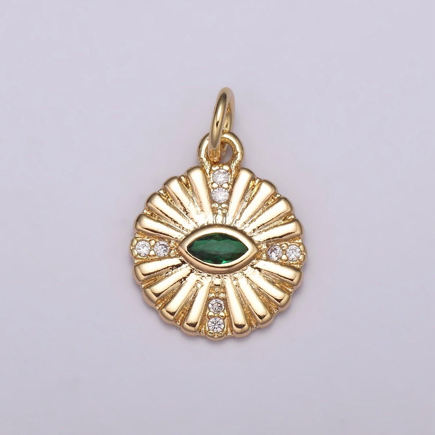 Dainty 18k gold filled evil eye charm round eye medallion disc charm for necklace earring bracelet supply