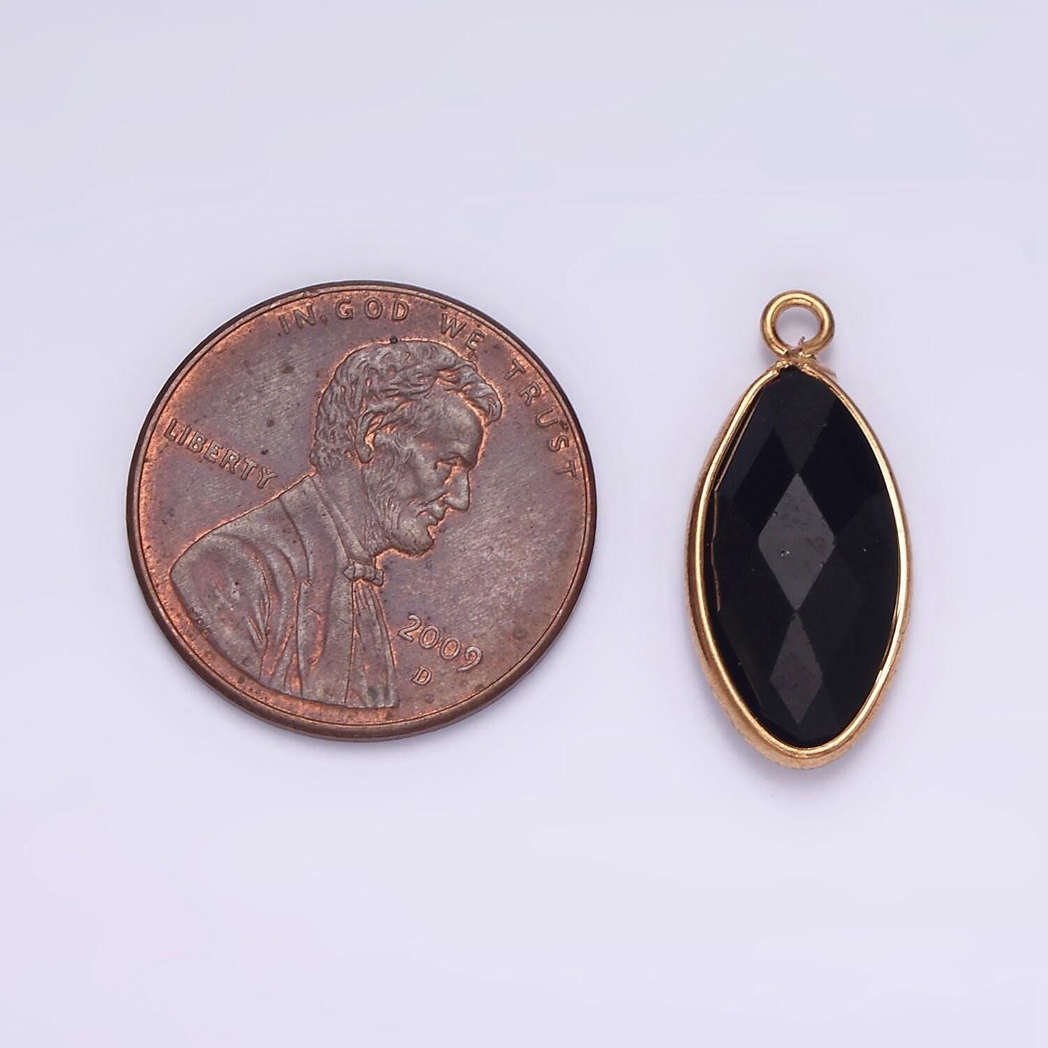 Gemstone faceted oval gold edge pendant charm rose quartz onyx amazonite charm n1726 n1727 n1743 n1744