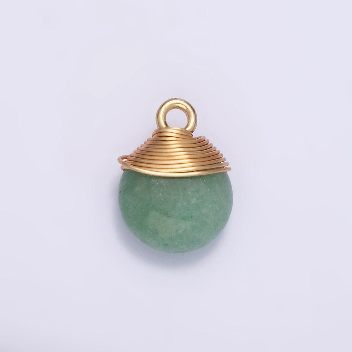 14k gold filled natural gemstone round multifaceted wire wrapped charm | n1718 - n1722