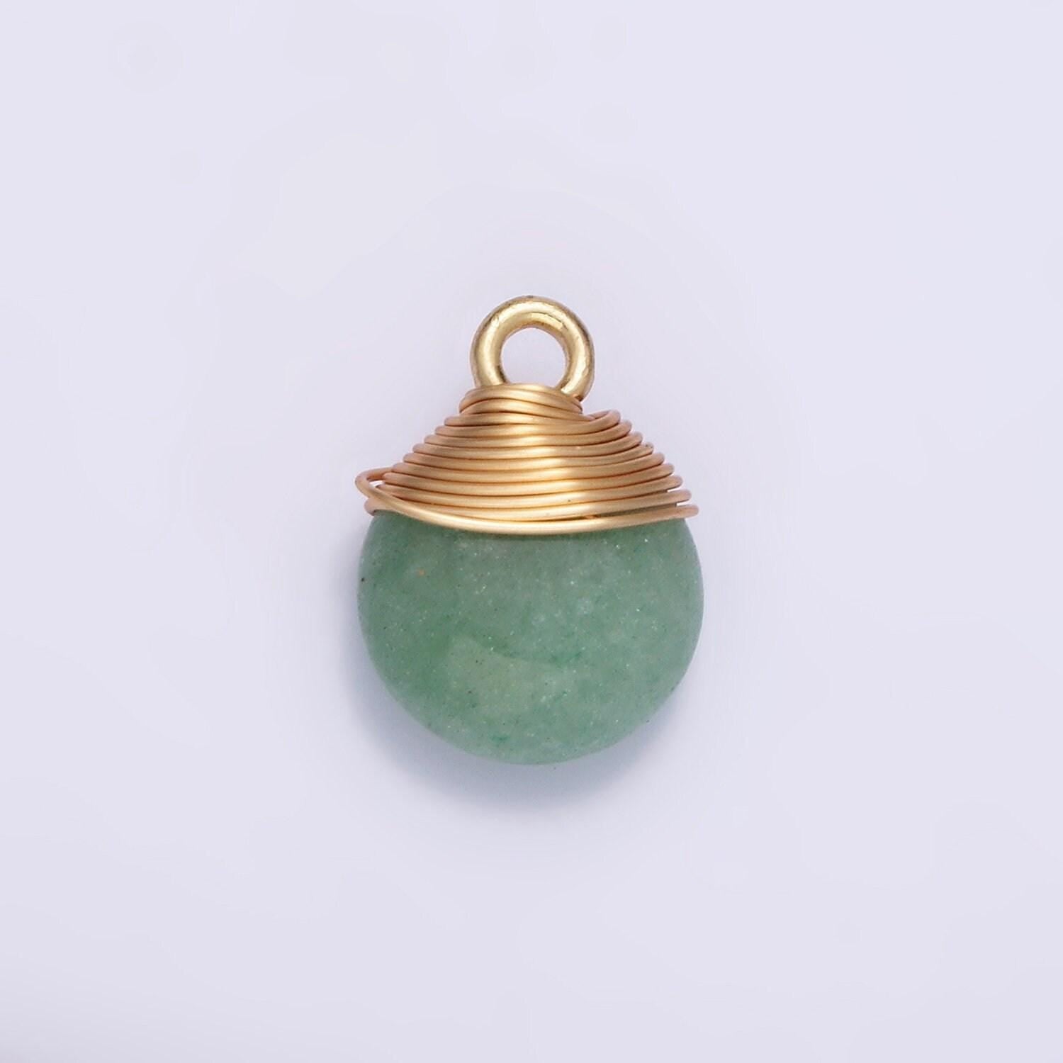 14k gold filled natural gemstone round multifaceted wire wrapped charm | n1718 - n1722