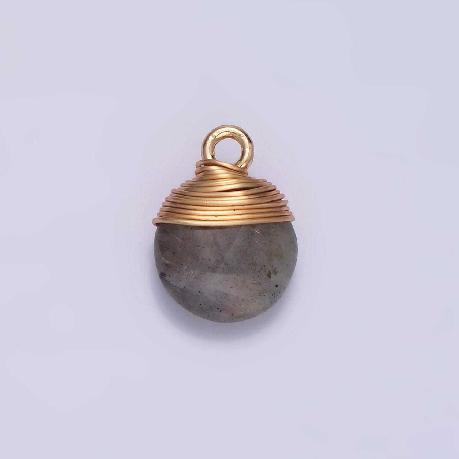14k gold filled natural gemstone round multifaceted wire wrapped charm | n1718 - n1722