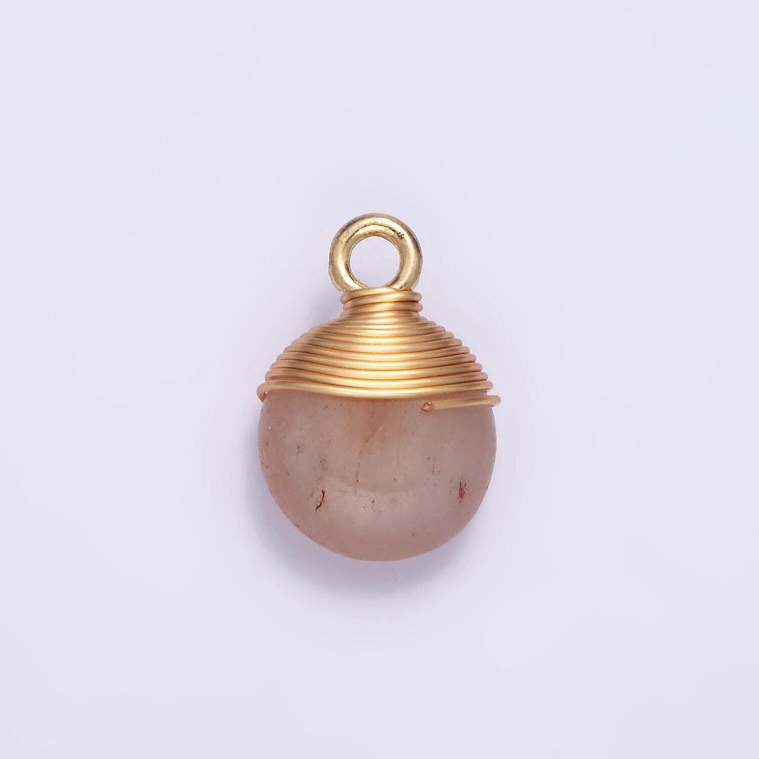 14k gold filled natural gemstone round multifaceted wire wrapped charm | n1718 - n1722